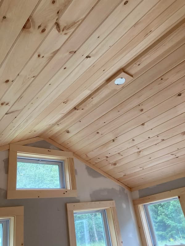 Vaulted pine tongue-and-groove ceiling in a new build